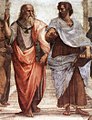 14 avril 2015 Platon (à gauche) et Aristote (à droite), chacun avec ses "idées". « [...] quand on ira au bistrot vous déconnez pas, vous dites pas que vous êtes pour le PSG parce que je veux pouvoir y retourner [...] » — Le cœur des hommes